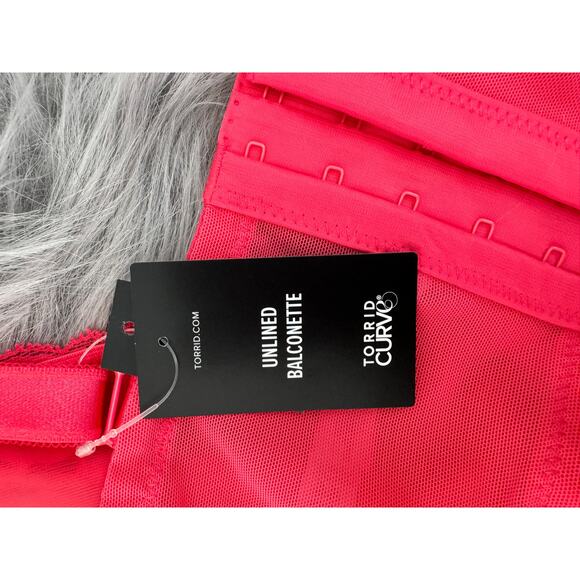 Torrid Curve Unlined Balconette Bra Size 44DD Hot Pink Lace - Picture 5 of 7